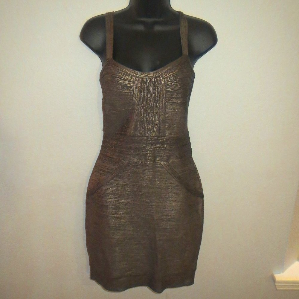 Herve Leger Shimmery Metal Bodycon Bandage DRESS Large